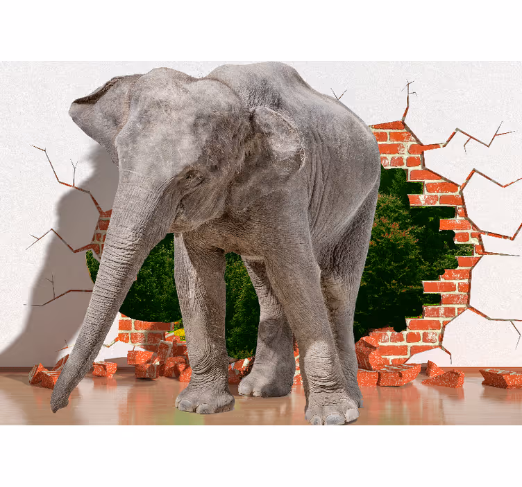 Fotomurale 3d elefante che rompe il muro - TenStickers