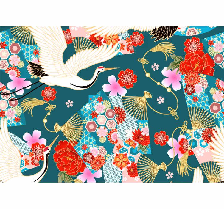 Fotomurale animali gru e fiori - TenStickers