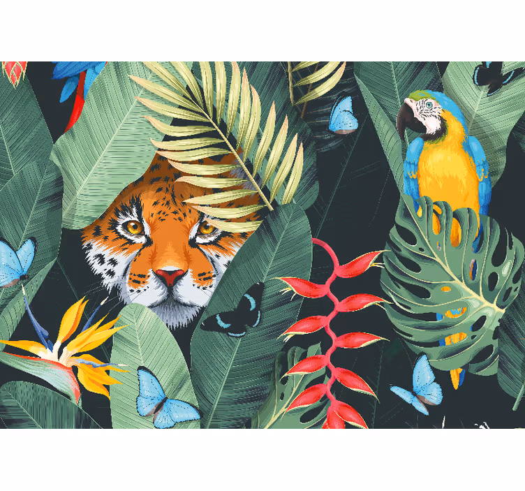 Fotomurale animali tigre e pappagallo - TenStickers
