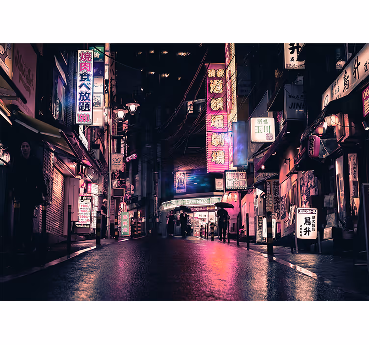 Fotomurale città scena stradale al neon - TenStickers