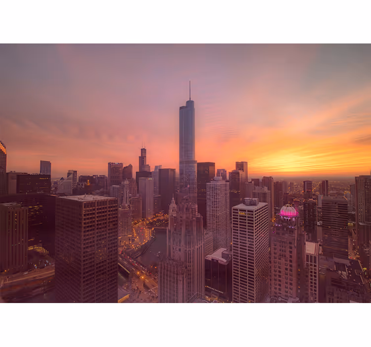 Fotomurale città skyline di chicago al tramonto - TenStickers