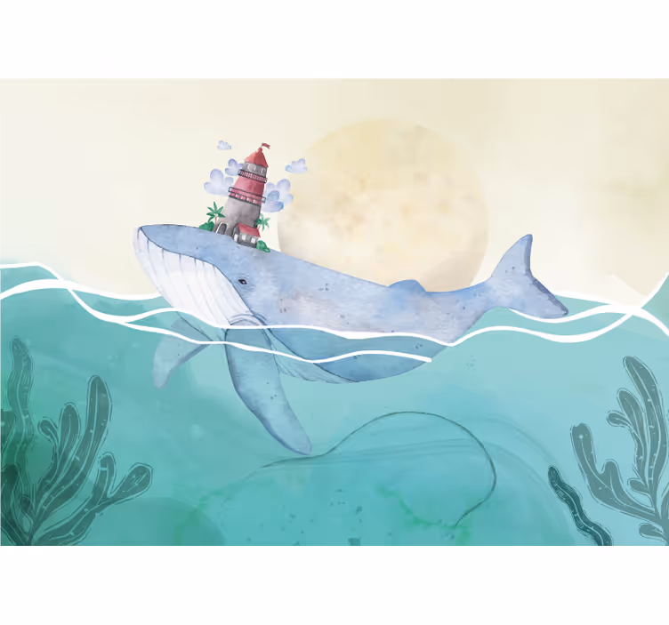 Fotomurale animali balena con faro - TenStickers