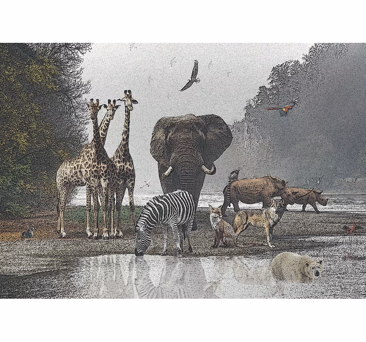 Carta da parati giungla scena di animali selvatici - TenStickers
