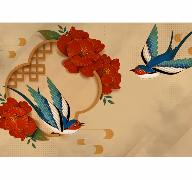 Fotomurale fiori rondini e fiori - TenStickers