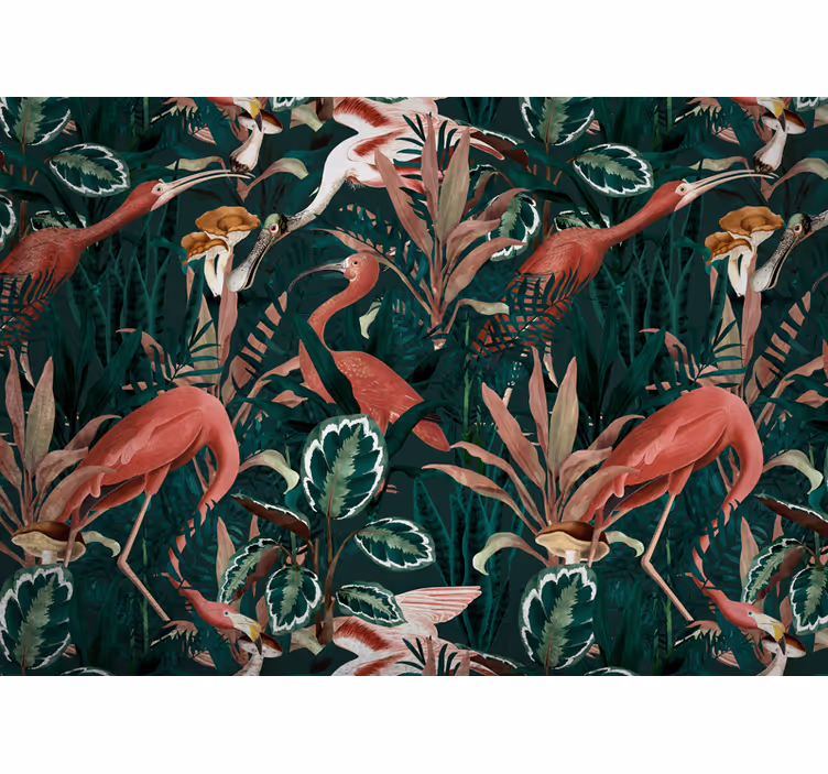 Fotomurale animali fenicotteri nel fogliame - TenStickers