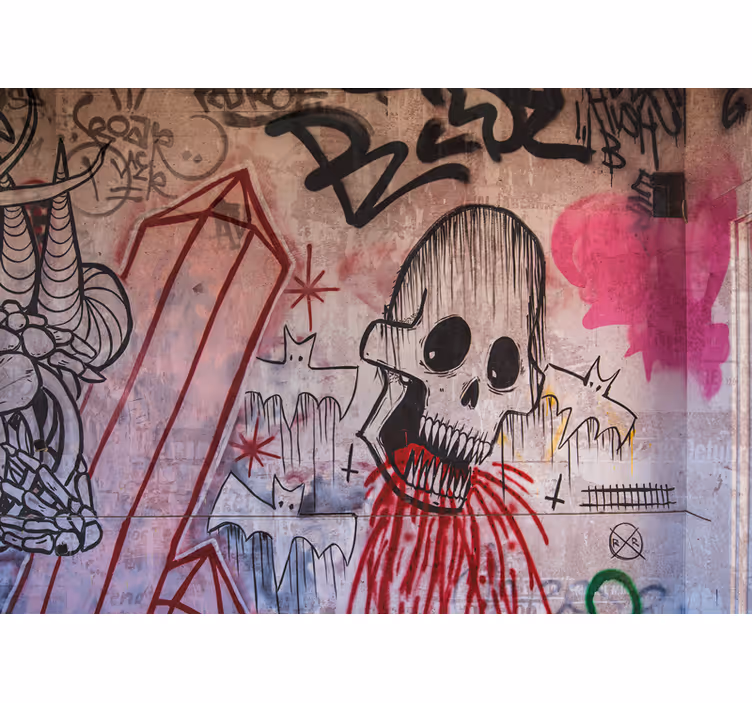 Fotomurale arte urbana teschio e pipistrelli - TenStickers