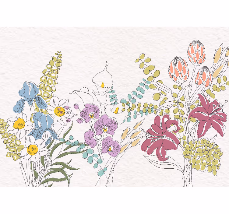 Fotomurale paesaggio fiori disegnati - TenStickers
