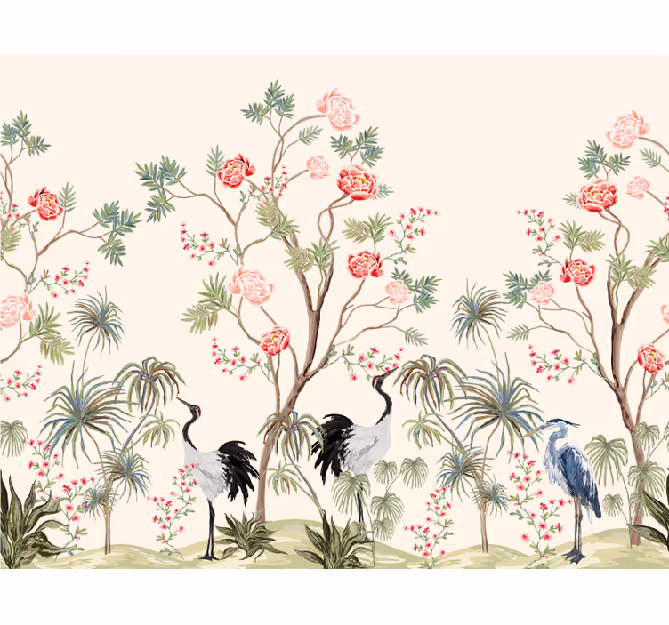 Fotomurale paesaggio oiseaux et arbres exotiques - TenStickers