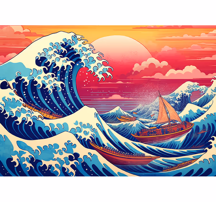 Fotomurale classico colori saturi delle onde giapponesi - TenStickers