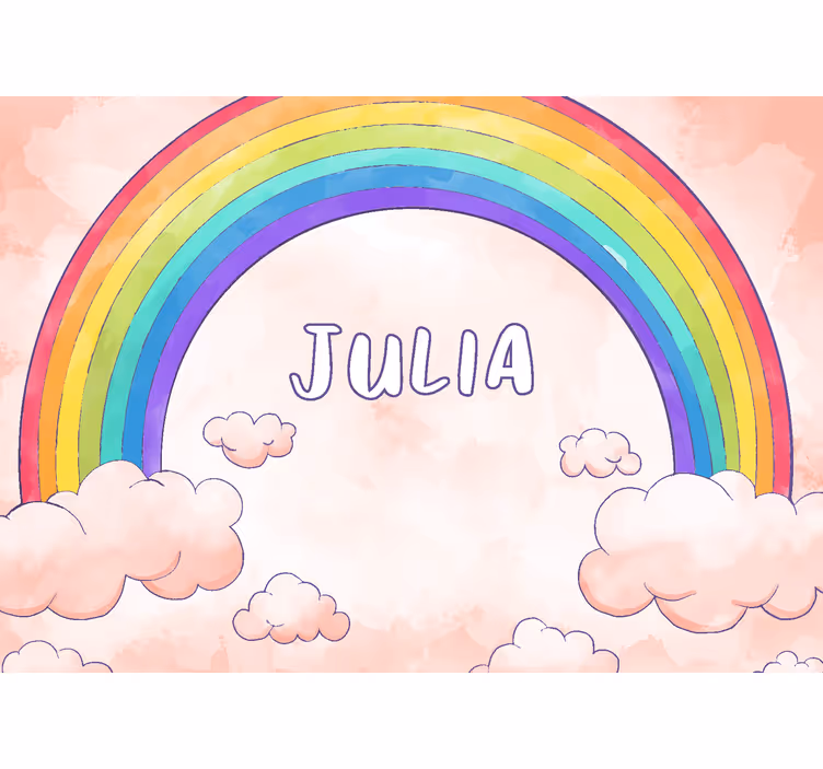 Fotomurale per cameretta bambini arcobaleno nuvoloso con nome - TenStickers