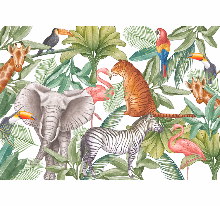 Carta da parati giungla disegno di animali aquarella - TenStickers