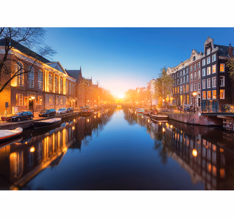 Fotomurale amsterdam canale al crepuscolo - TenStickers
