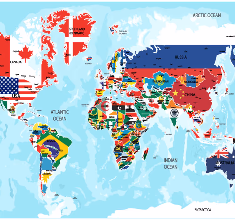 Fotomurale con mappa del mondo e bandiere - TenStickers