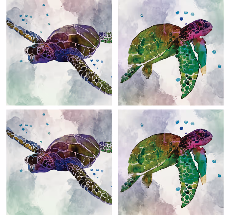 Sottobicchieri vintage tartarughe marine colorate - TenStickers