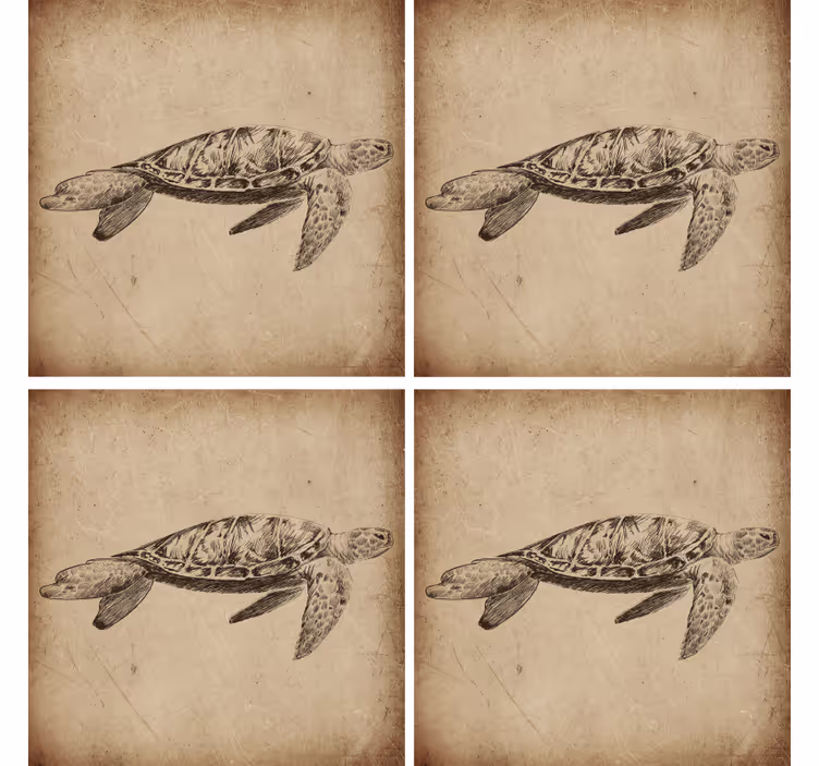 Illustrazione di tartaruga sottobicchiere vintage - TenStickers