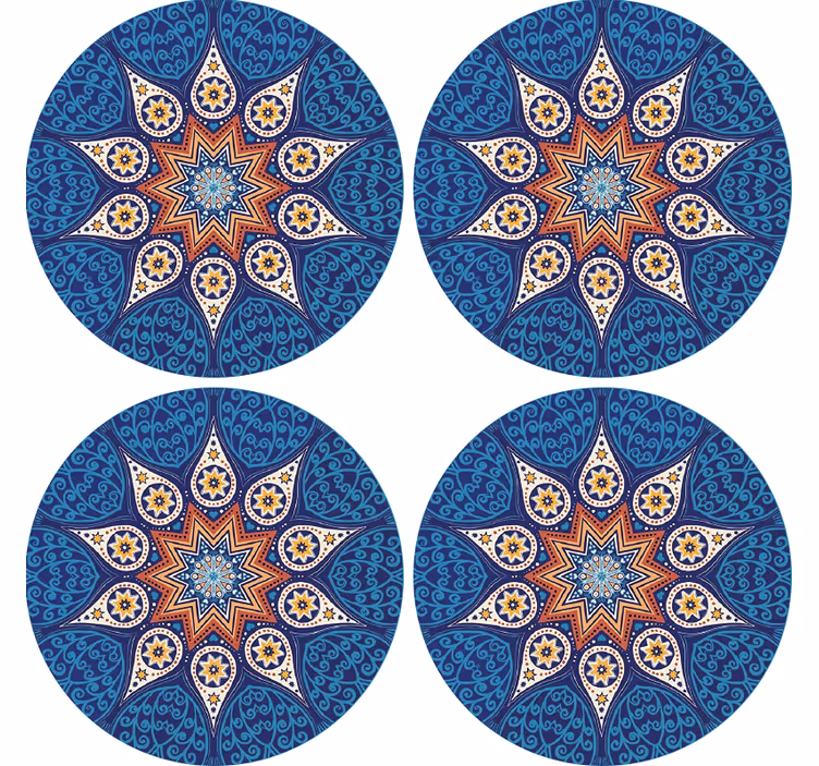 Sottobicchieri con motivi design mandala blu intricati - TenStickers