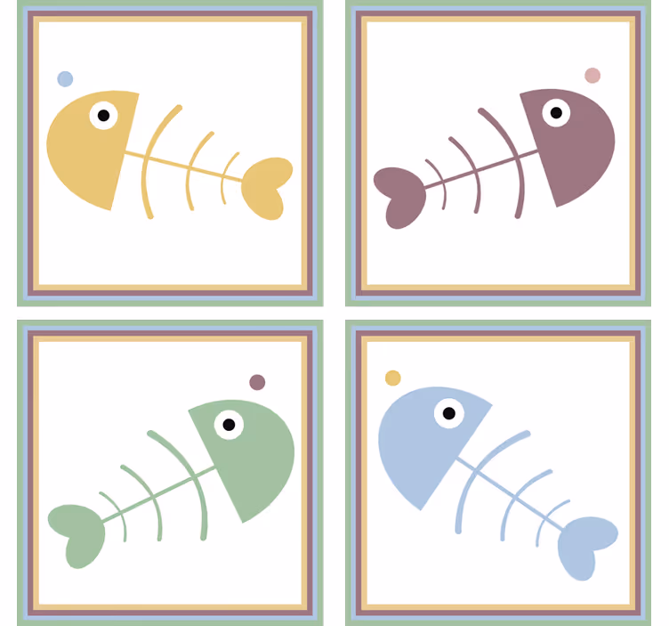 Sottobicchieri con motivi scheletri di pesci colorati - TenStickers