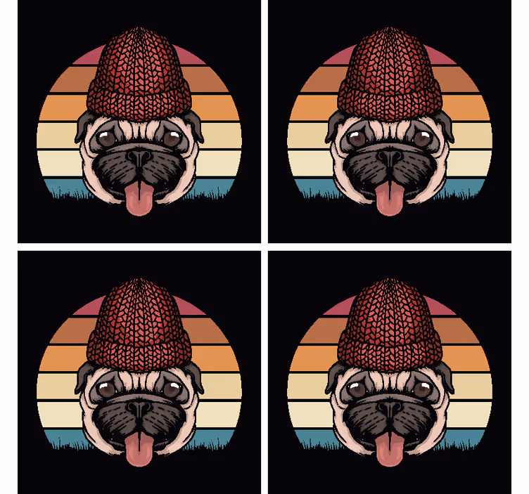 Sottobicchieri nerd pug con cappello di maglia - TenStickers