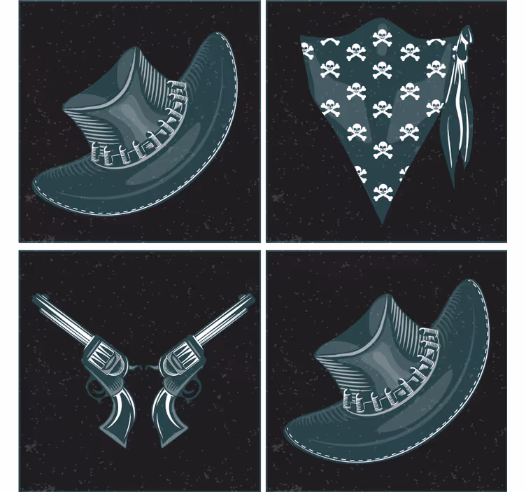Sottobicchieri nerd revolver incrociati e bandana - TenStickers
