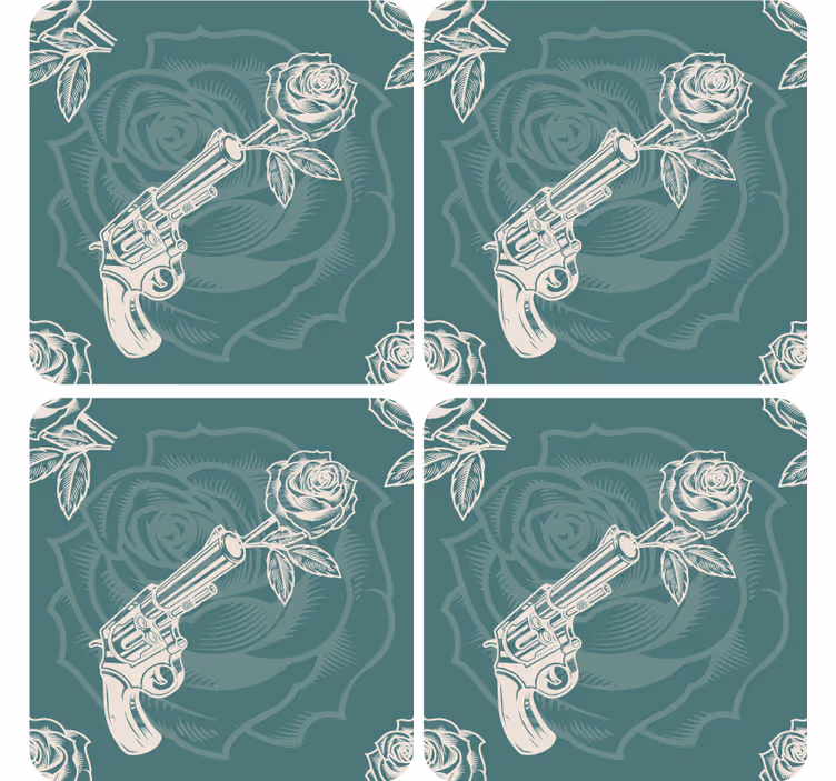 Sottobicchieri nerd revolver con rosa - TenStickers