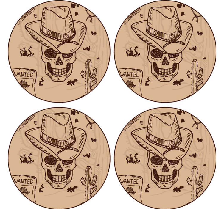 Sottobicchieri nerd teschio con cappello da cowboy - TenStickers