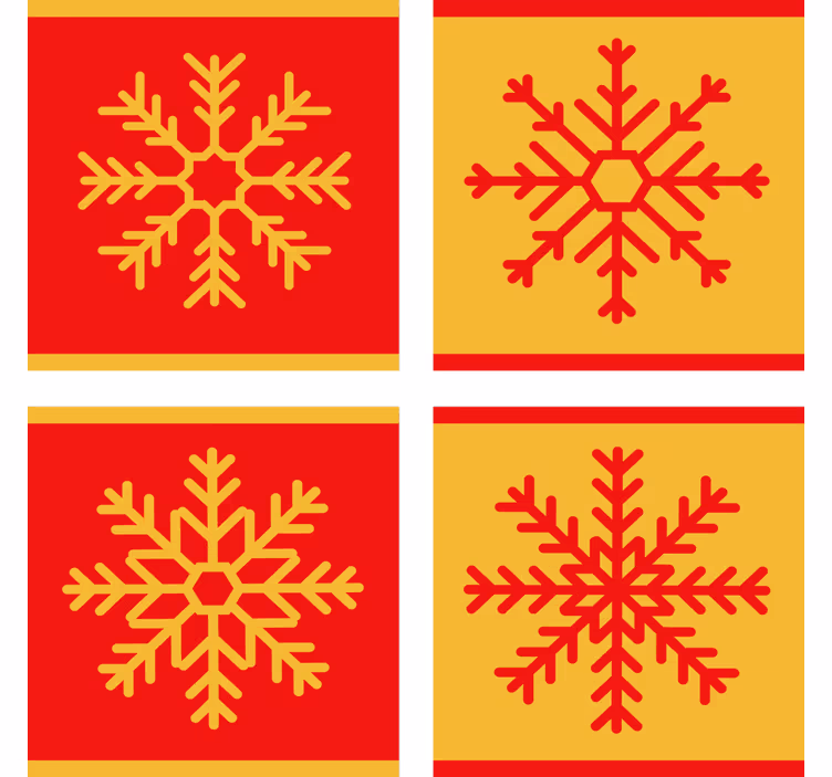 Sottobicchieri natalizi motivo fiocco di neve rosso giallo - TenStickers