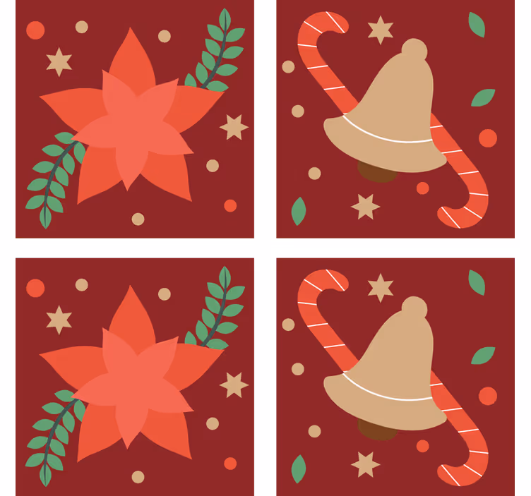 Sottobicchieri natalizi motivo poinsettia e campane - TenStickers