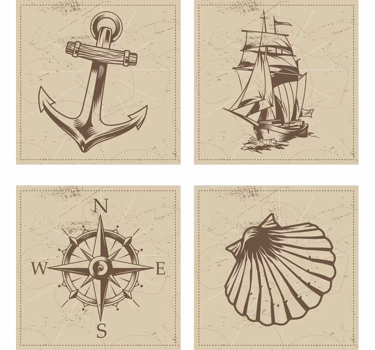 Sottobicchieri vintage set di simboli nautici - TenStickers
