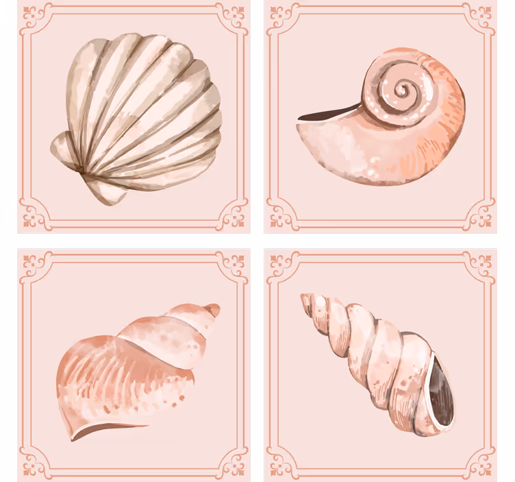 Sottobicchieri vintage illustrazioni di conchiglie eleganti - TenStickers