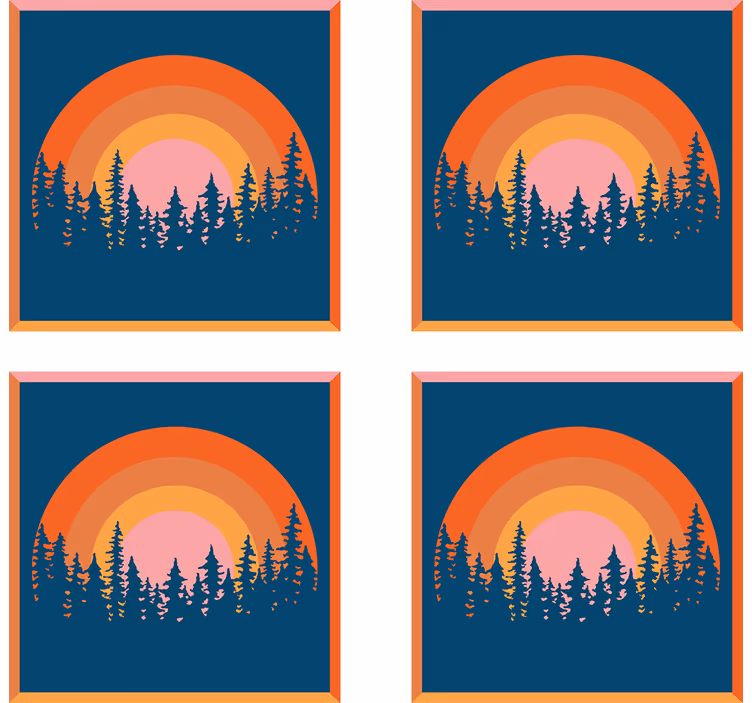 Sottobicchieri moderno foresta al tramonto stratificata - TenStickers