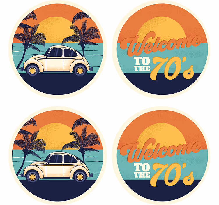 Sottobicchieri vintage scena costiera retrò - TenStickers