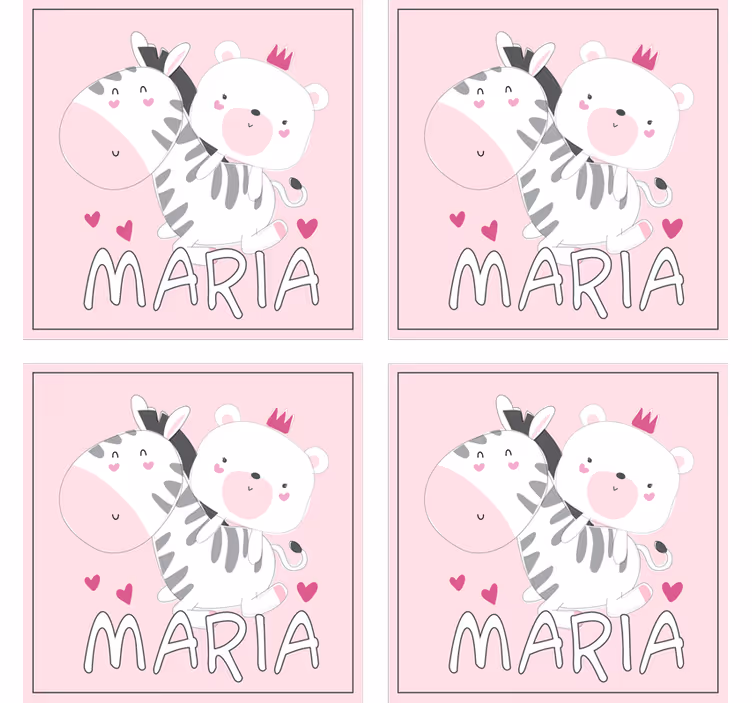 Sottobicchieri personalizzabile duo orsetto zebra - TenStickers