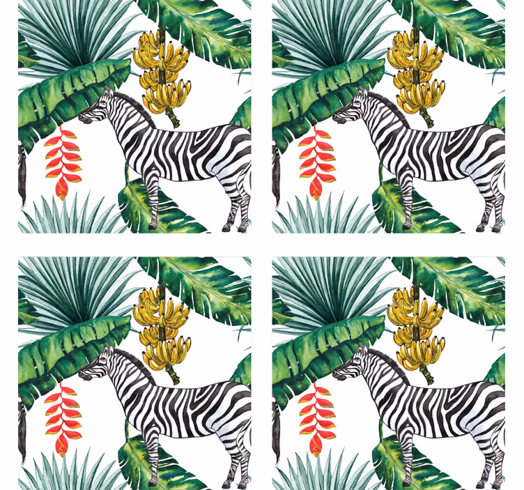 Sottobicchieri nerd zebra e foliaggio tropicale - TenStickers
