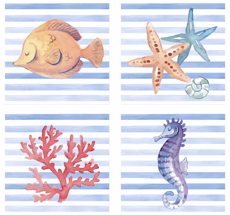 Sottobicchieri effetto piastrella opere marine - TenStickers