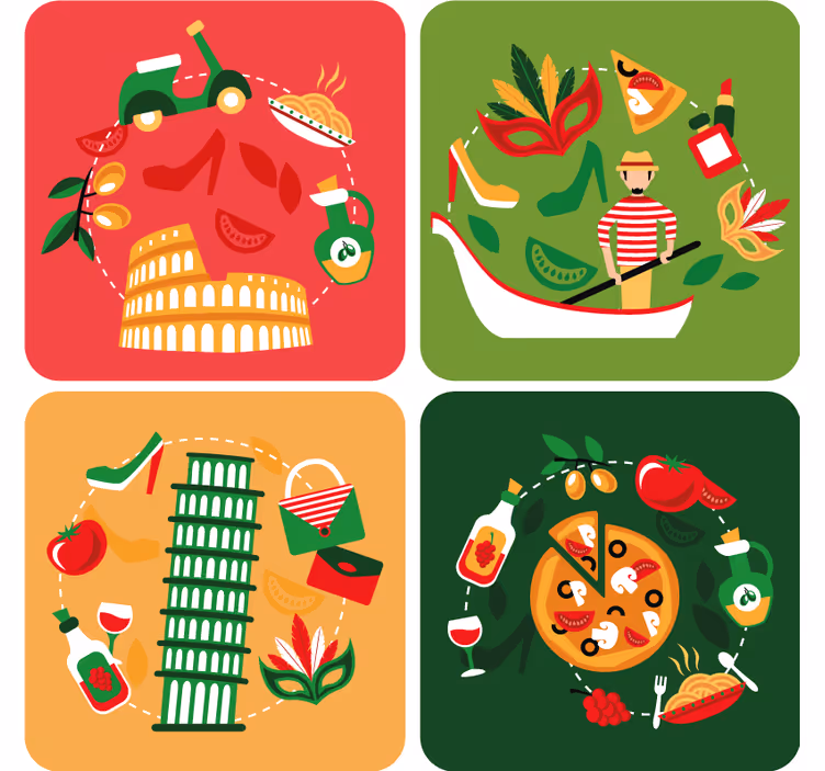 Sottobicchieri nerd viaggio culinario italiano - TenStickers