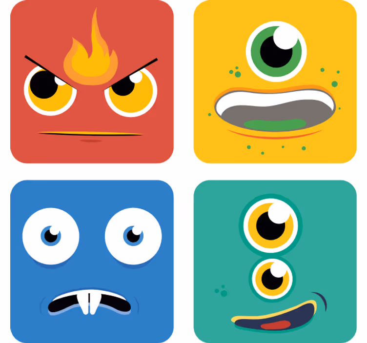 Sottobicchieri nerd volti di mostri colorati - TenStickers