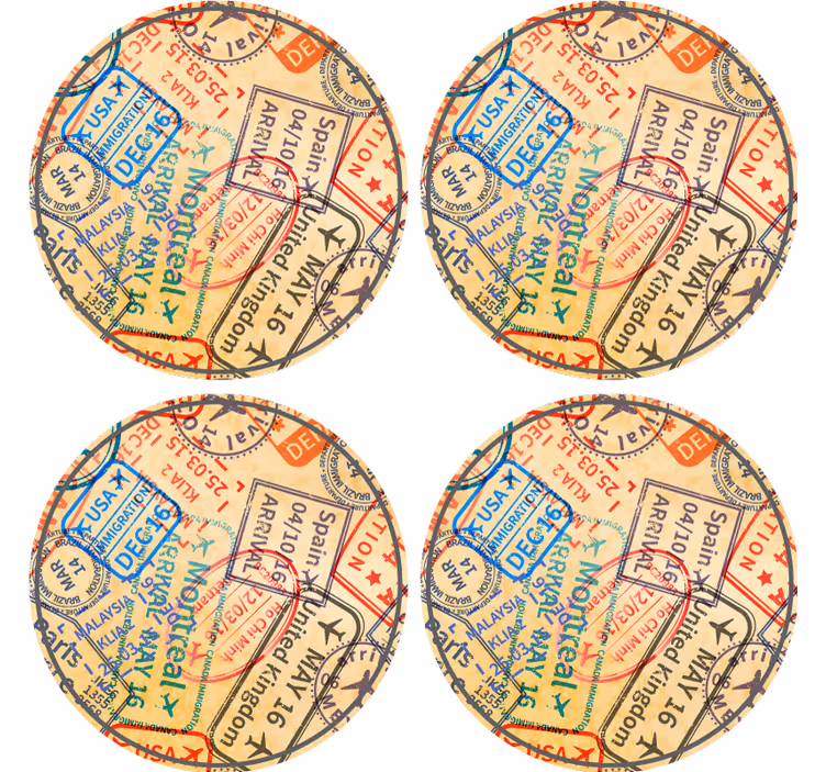 Sottobicchiere  personalizzato moderno Francobolli di viaggio - TenStickers
