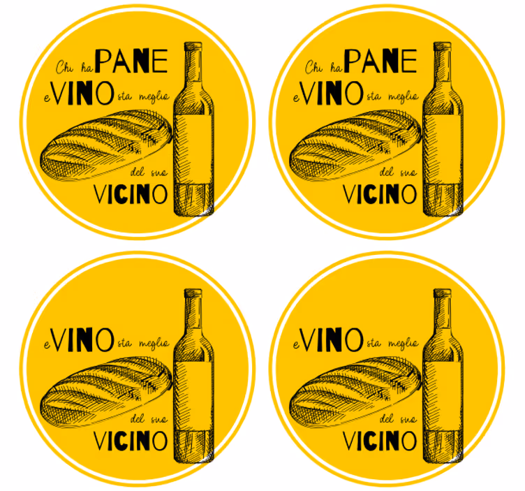 Sottobicchieri personalizzabile bottiglia di vino e pane - TenStickers