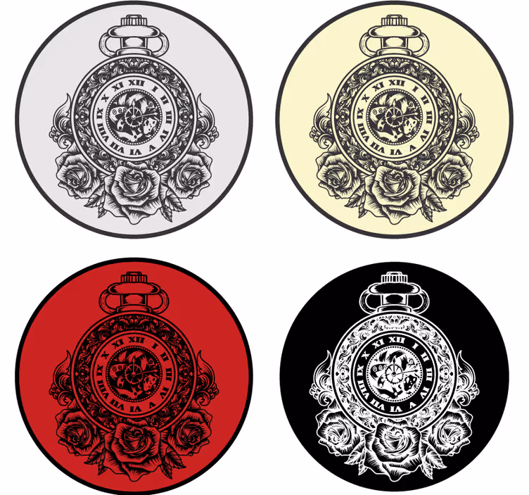Sottobicchieri vintage orologi da tasca con rose - TenStickers