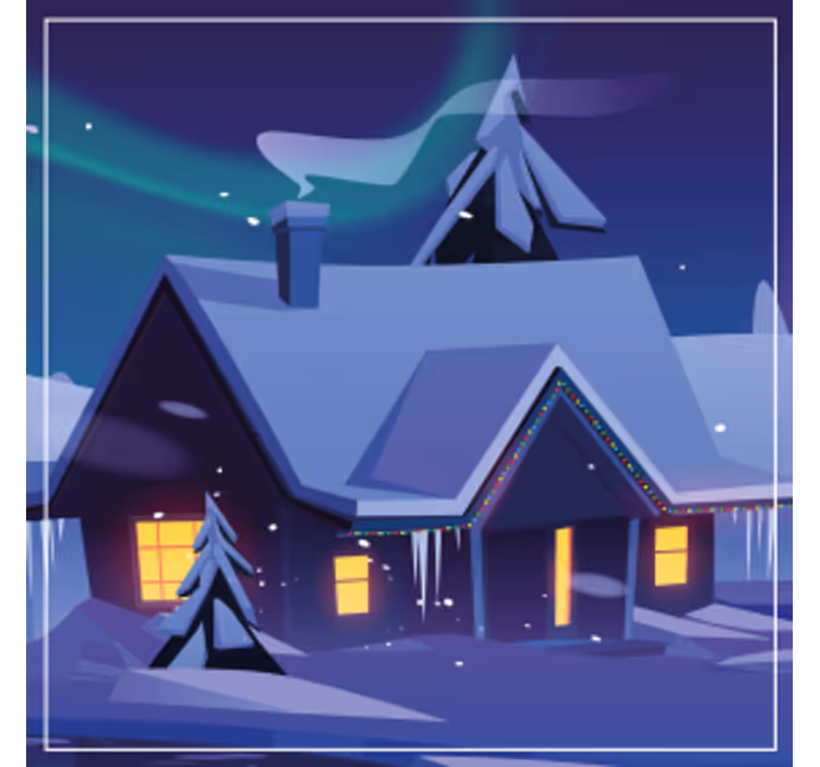 Sottobicchieri natalizi cabinato innevato con luci - TenStickers