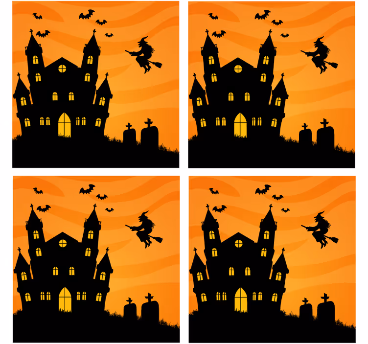 Sottobicchieri halloween silhouette casa infestata - TenStickers