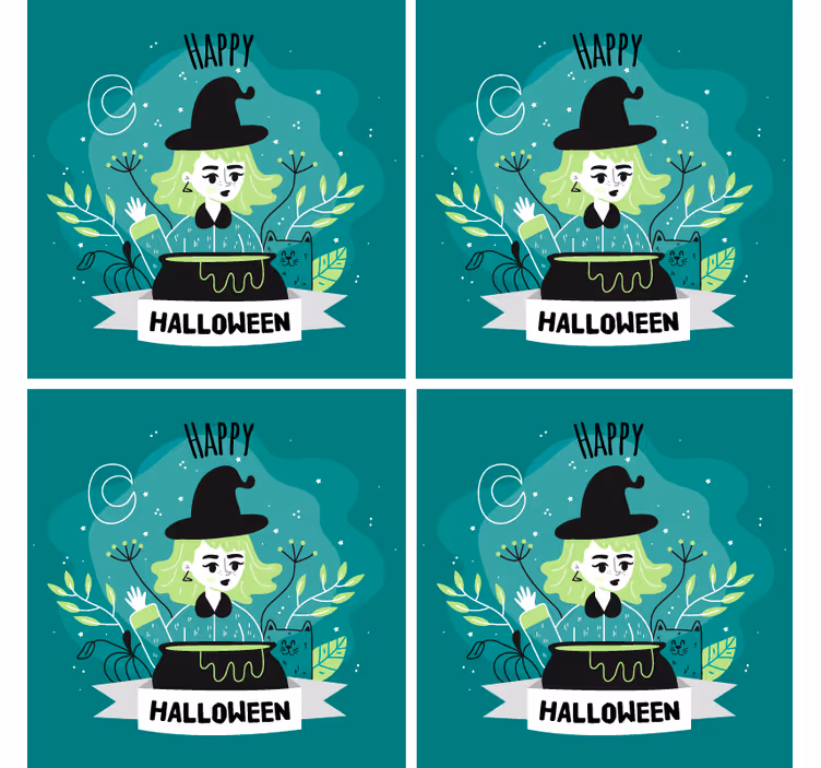 Sottobicchieri halloween strega con pentolone - TenStickers