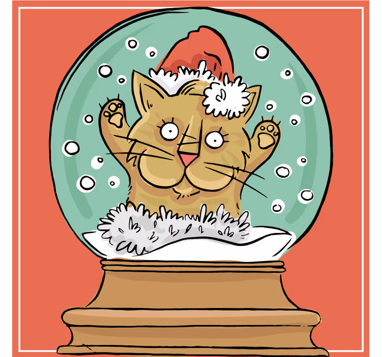 Sottobicchieri natalizi globo di neve con gatto festivo - TenStickers