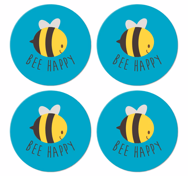 Sottobicchiere  personalizzato con frase Ape felice - TenStickers