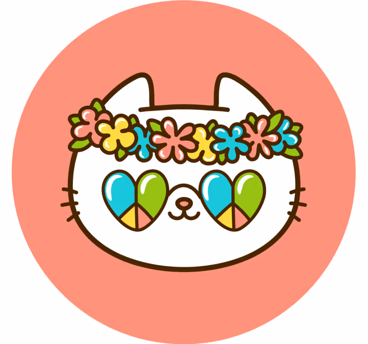 Sottobicchieri nerd gatto con corona di fiori - TenStickers