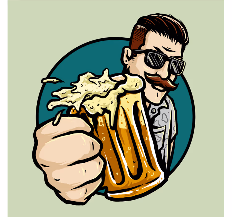 Sottobicchieri birra uomo con baffi e boccale - TenStickers