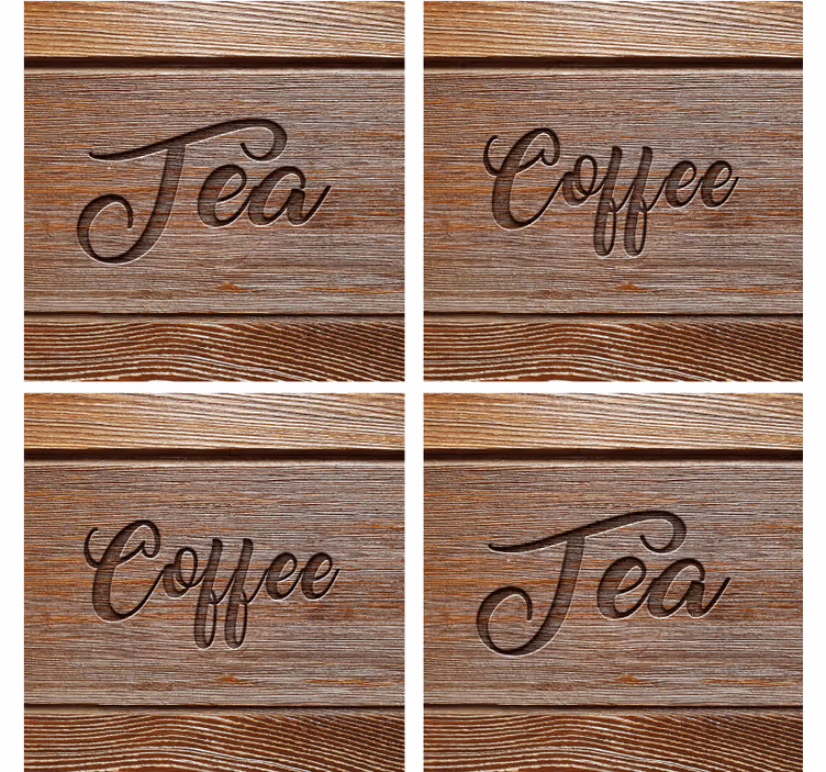 Sottobicchieri con frase etichette bevande effetto legno - TenStickers