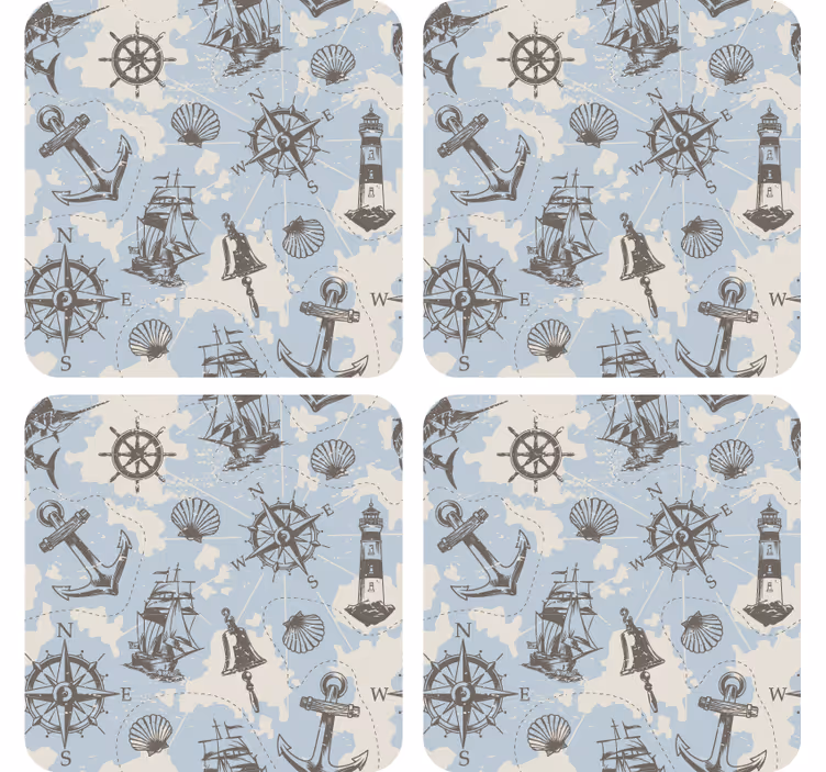 Sottobicchieri vintage bussola nautica e faro - TenStickers