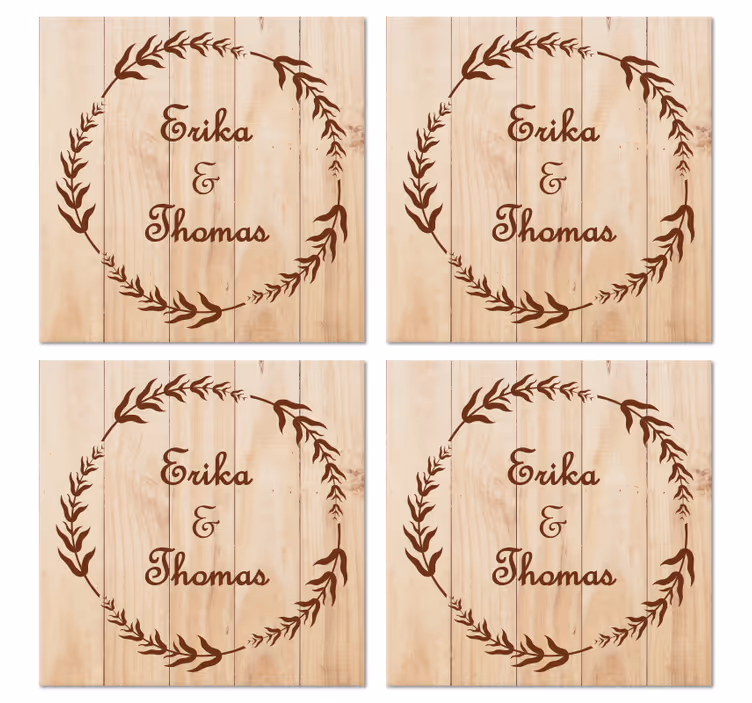 Sottobicchiere personalizzato matrimonio Ramo d'ulivo di legno - TenStickers