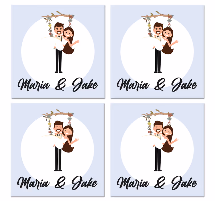 Sottobicchiere personalizzato matrimonio Fidanzati con nome su un - TenStickers
